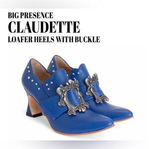 Fluevog NEARLY NEW Big Presence Claudette blue loafer heels w/ buckle - 7/7.5